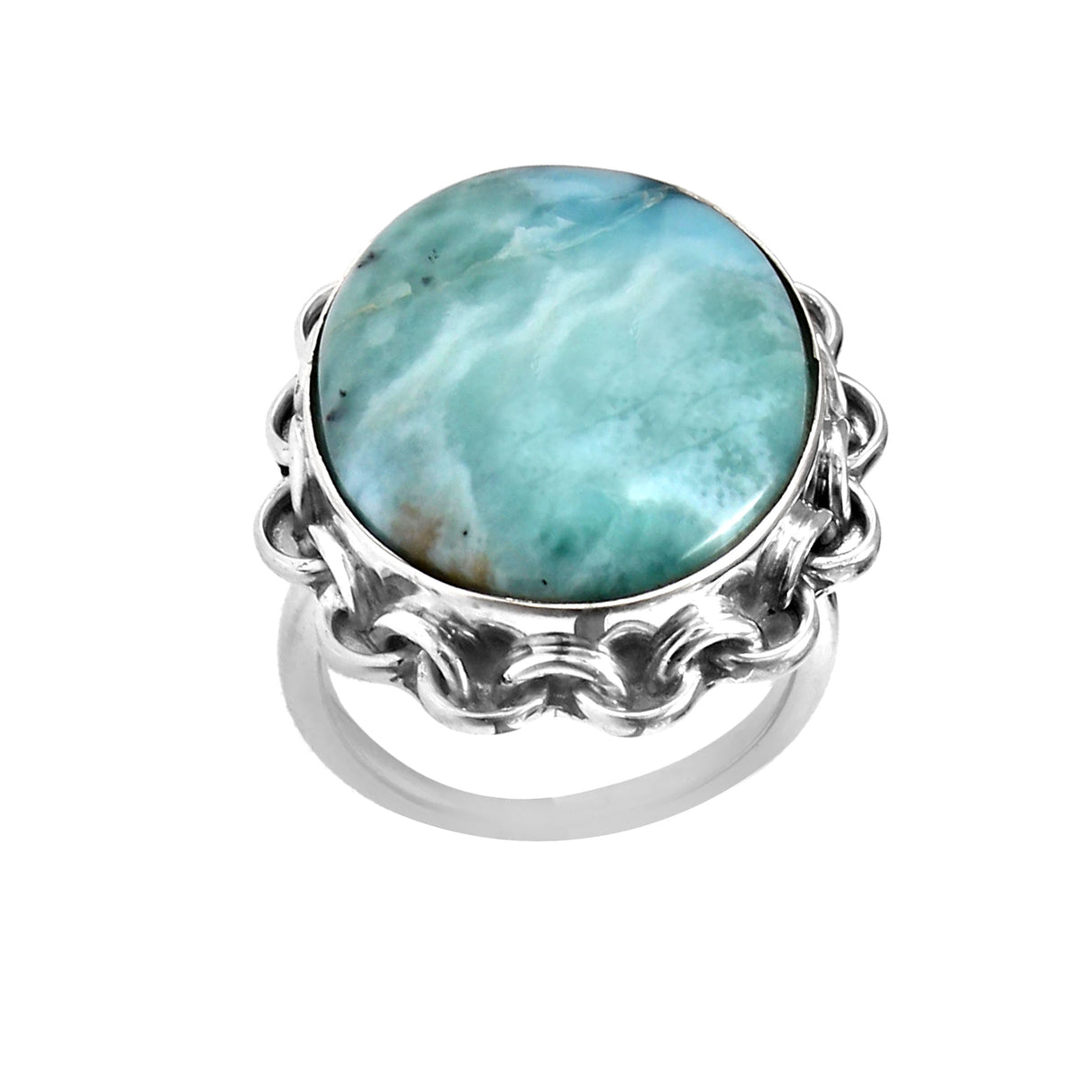 Solid 925 Sterling Silver Handmade Oxidized Oval Larimar Rings For Women