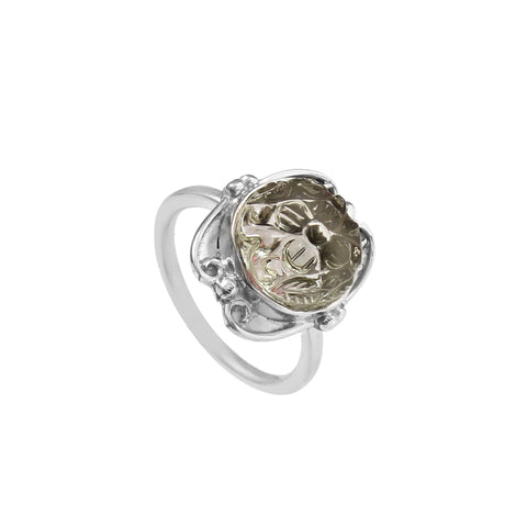 925 Sterling Silver Handmade Flower Carved Green Amethyst Ring by Jewelldiro