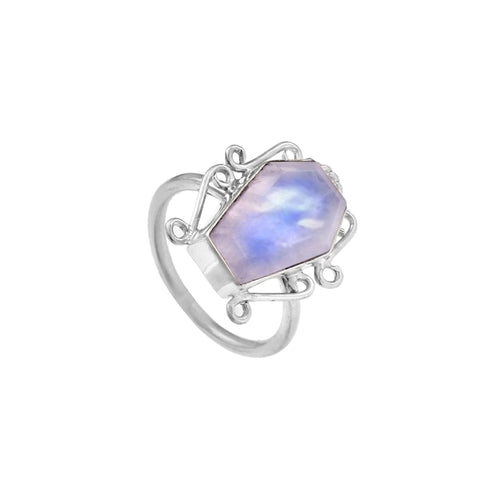 925 Sterling Silver Rainbow Moonstone Handmade Coffin Ring For Women Handmade Jewelry For Her Free Shipping