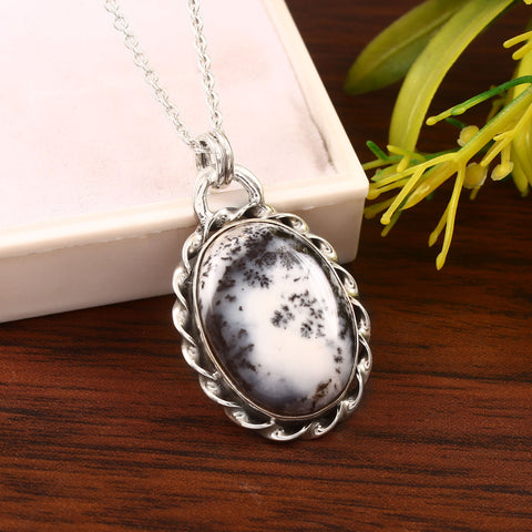 Shop Dendrite Opal Gemstone Handmade 925 Sterling Silver Oval Shape Pendant