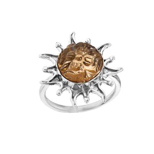 925 Sterling Silver Handmade Natural Citrine Gemstone Flower Ring For Women