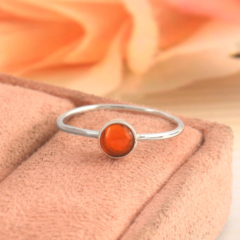 Solid 925 Sterling Silver Round Shape Red Opal Gemstone Ring