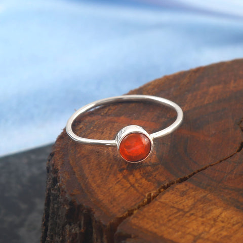 Solid 925 Sterling Silver Round Shape Red Opal Gemstone Ring