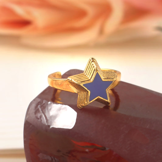 925 Sterling Silver Adjustable Blue Star Enamel Gold Plated Ring