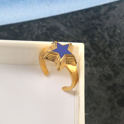 925 Sterling Silver Adjustable Blue Star Enamel Gold Plated Ring