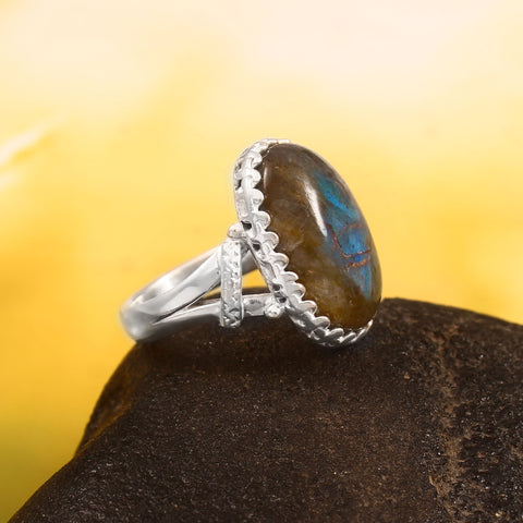 925 Sterling Silver Labradorite Oval Shape Ring Fire Labradorite Ring For Woman Handmade Jewelry Natural Labradorite Dainty Silver Ring