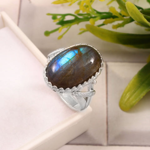 925 Sterling Silver Labradorite Oval Shape Ring Fire Labradorite Ring For Woman Handmade Jewelry Natural Labradorite Dainty Silver Ring