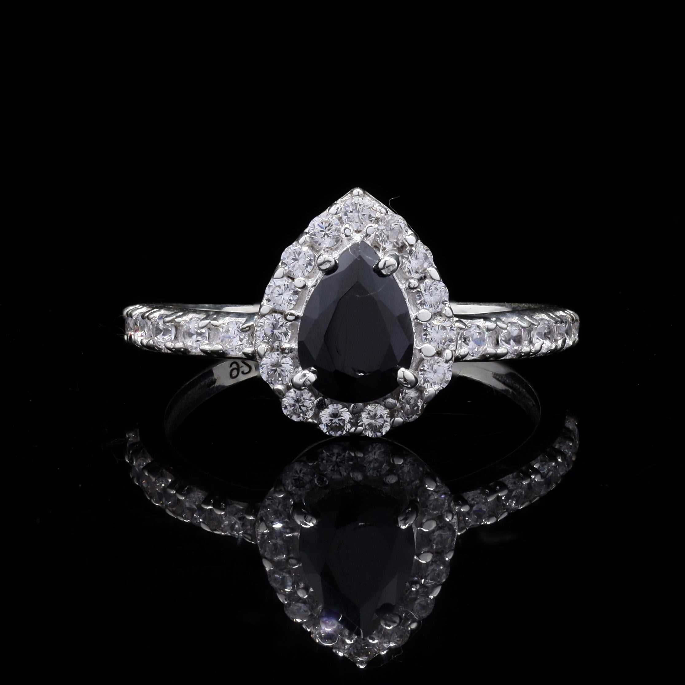 925 Sterling Silver Black Stone & Zircon Ring jewelldiro