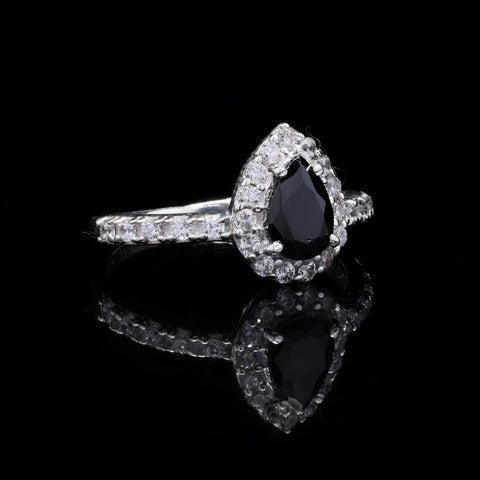 925 Sterling Silver Black Stone & Zircon Ring jewelldiro