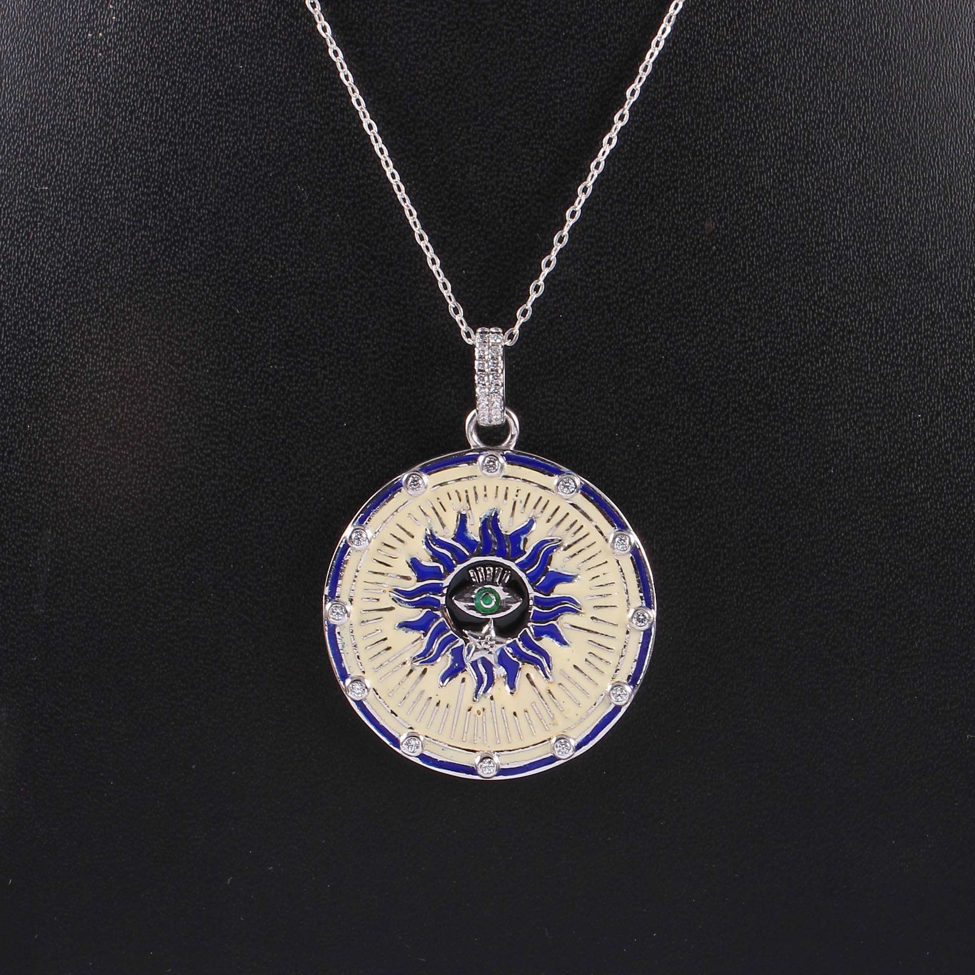 925 Sterling Silver Designer Enamel Sun Pendant jewelldiro