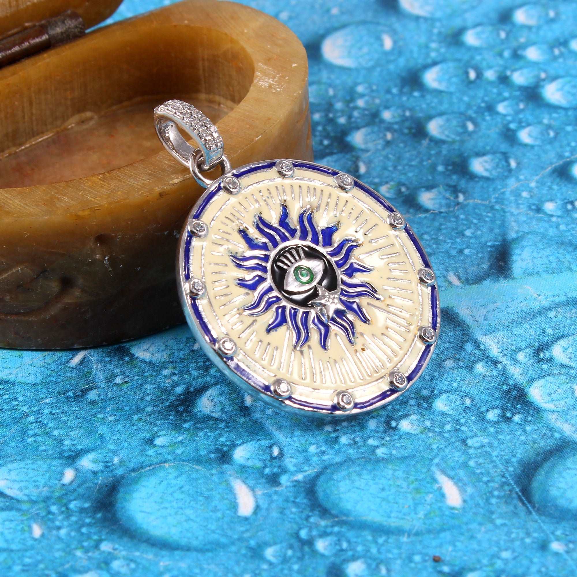 925 Sterling Silver Designer Enamel Sun Pendant jewelldiro