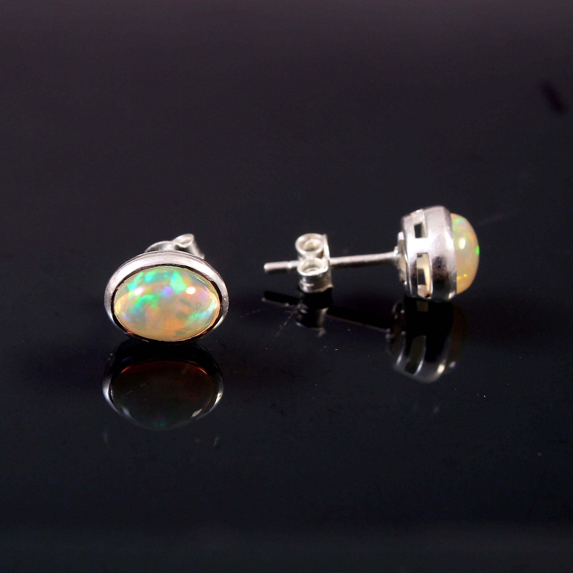 925 Sterling Silver Designer Natural Ethopian Opal Stud Earrings jewelldiro