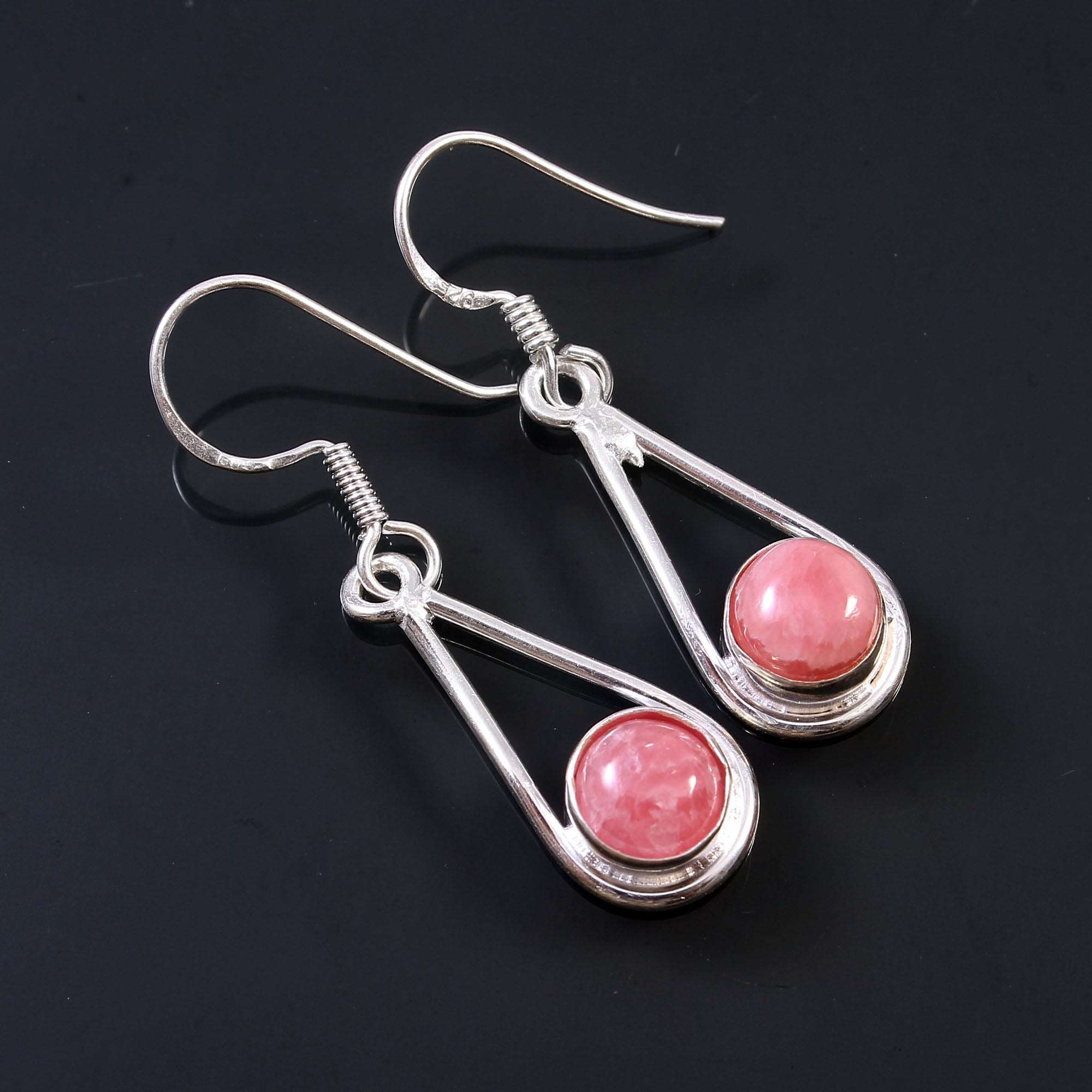 925 Sterling Silver Designer Rhodochrosite Earrings jewelldiro