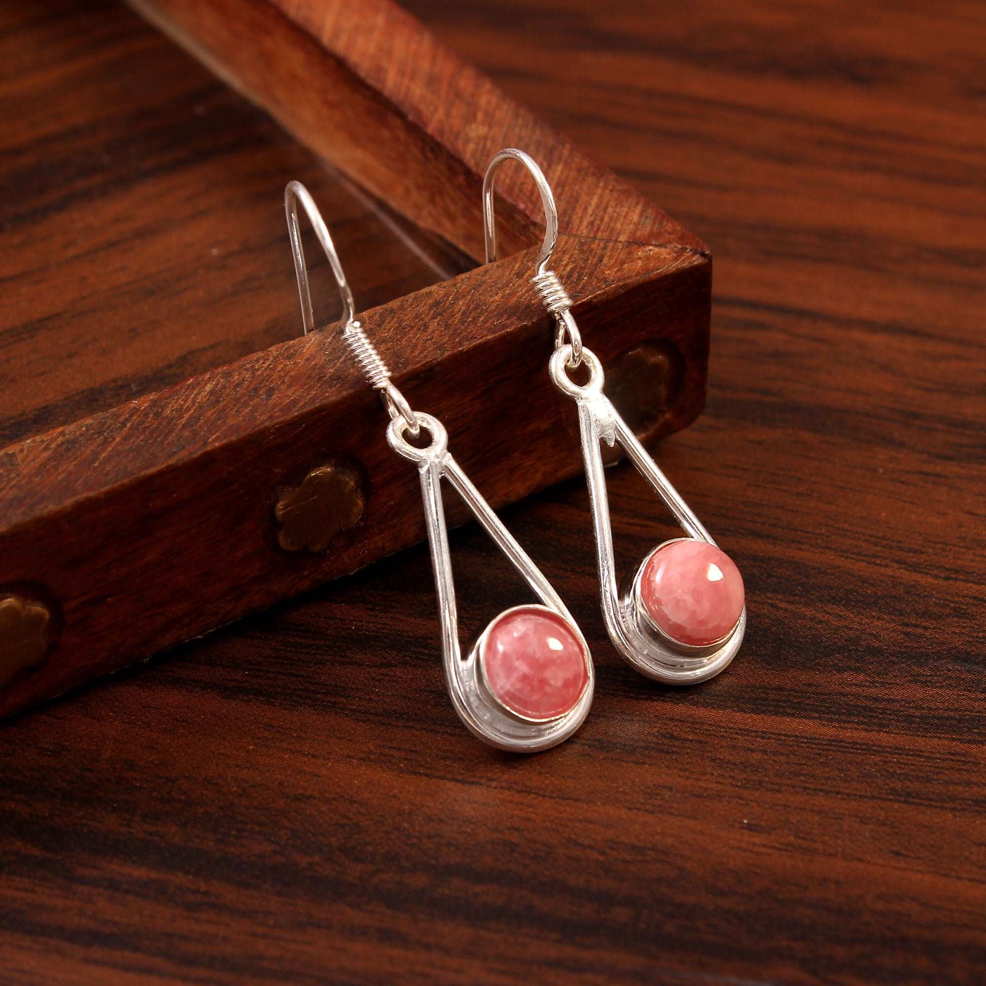 925 Sterling Silver Designer Rhodochrosite Earrings jewelldiro