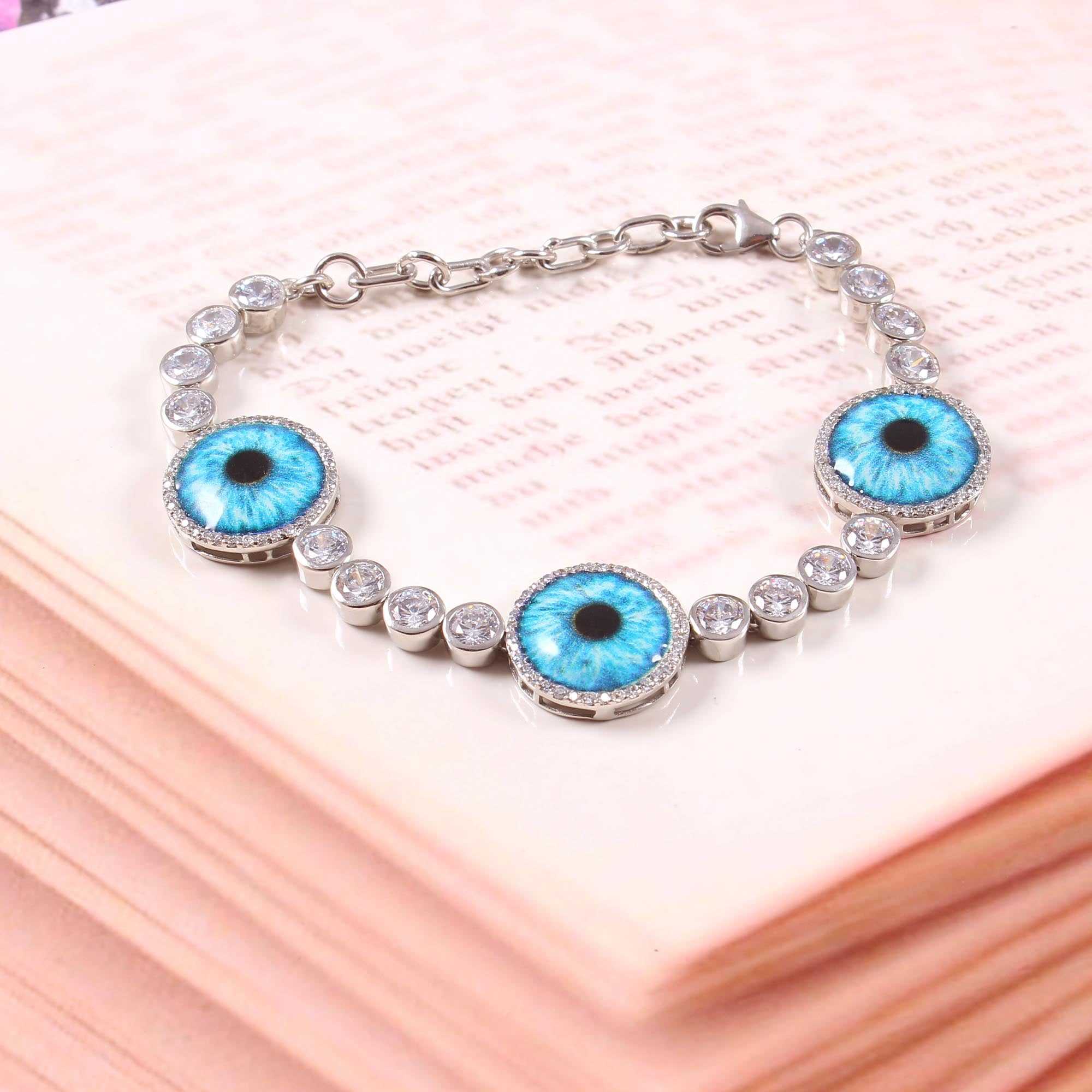 925 Sterling Silver Evil Eye And Cubic Zircon Bracelet jewelldiro