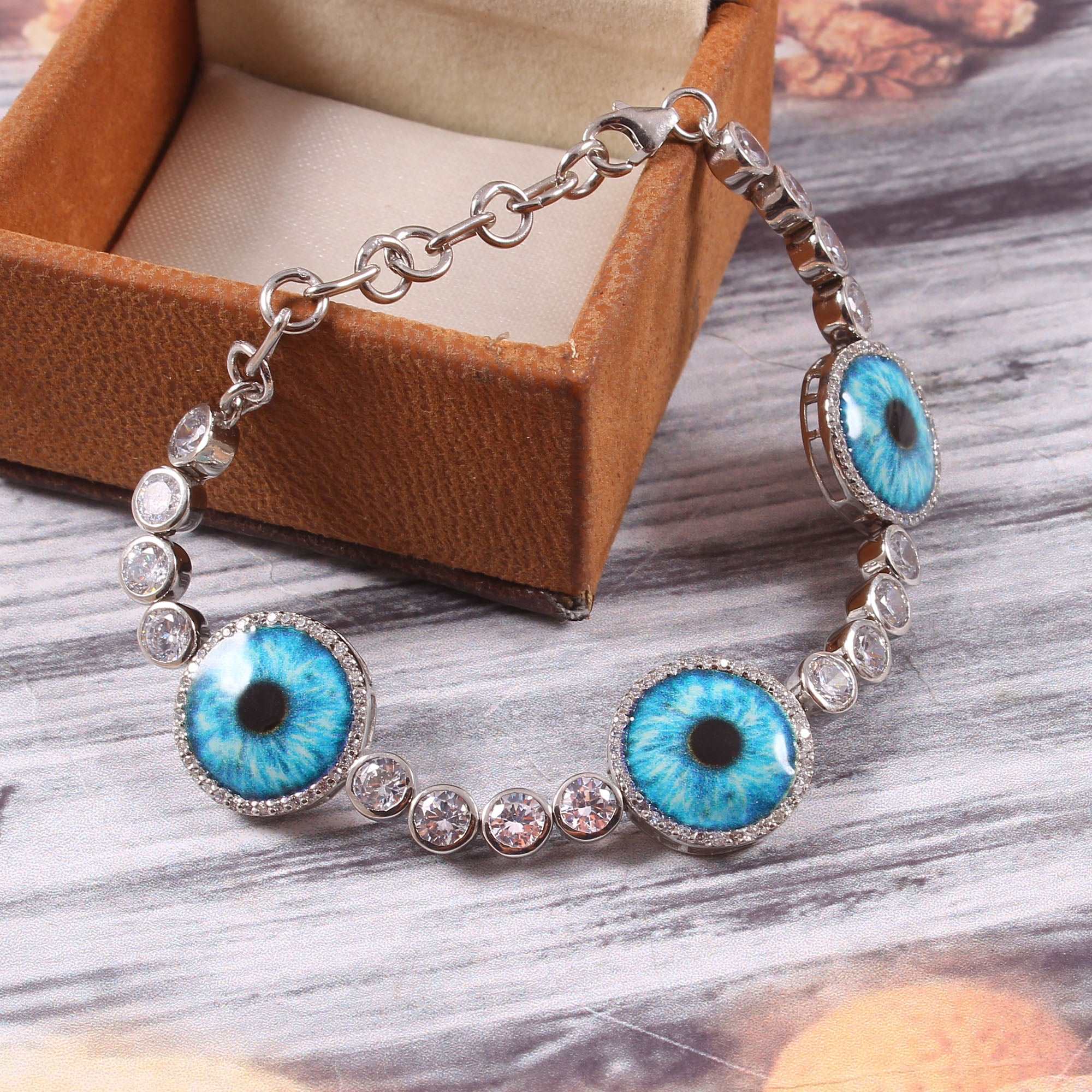 925 Sterling Silver Evil Eye And Cubic Zircon Bracelet jewelldiro