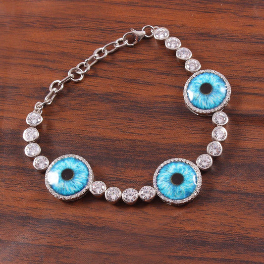 925 Sterling Silver Evil Eye And Cubic Zircon Bracelet jewelldiro