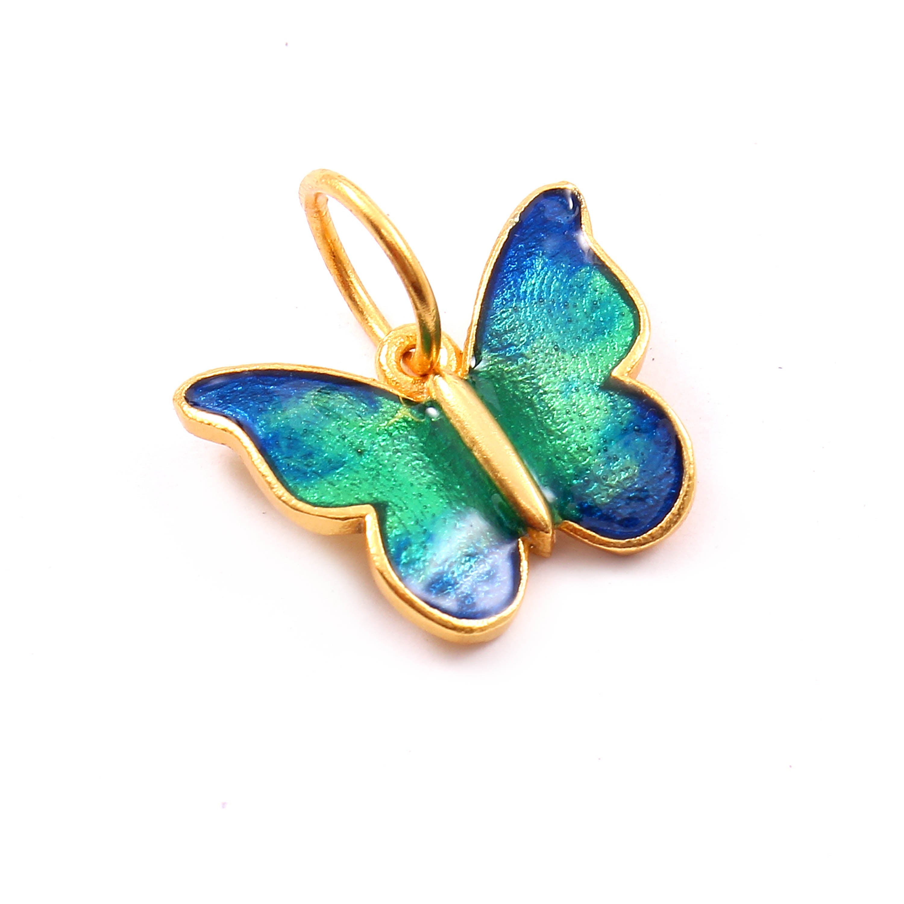 925 Sterling Silver Gold Plated Butterfly Enamel Pendant jewelldiro