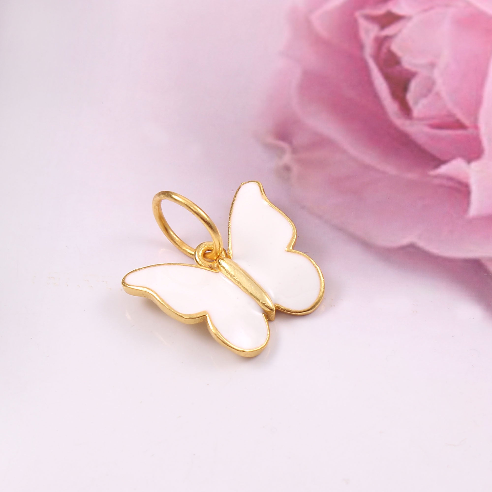 925 Sterling Silver Gold Plated Butterfly Enamel Pendant jewelldiro