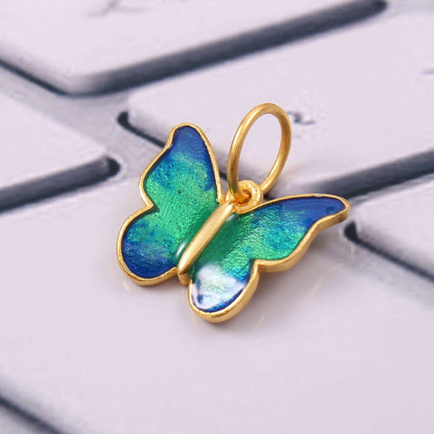 925 Sterling Silver Gold Plated Butterfly Enamel Pendant jewelldiro