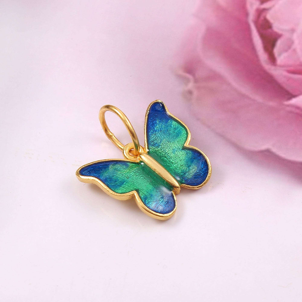 925 Sterling Silver Gold Plated Butterfly Enamel Pendant jewelldiro