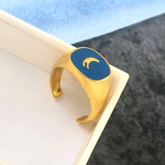 925 Sterling Silver Gold Plated Enamel Adjustable Ring jewelldiro