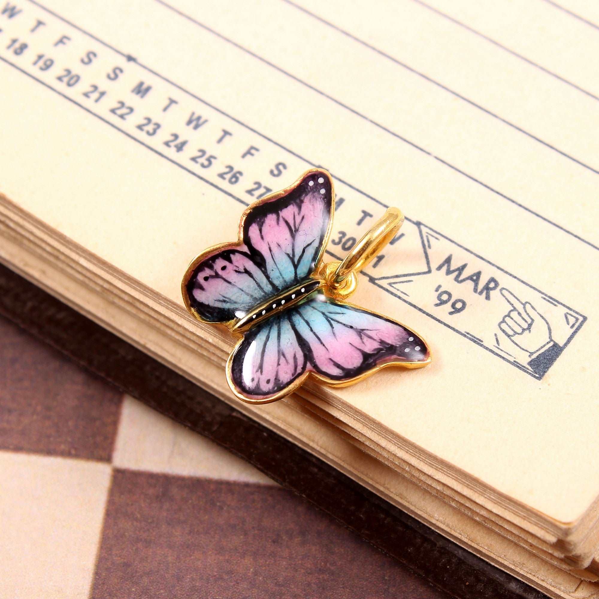 925 Sterling Silver Gold Plated Enamel Butterfly Pendant jewelldiro