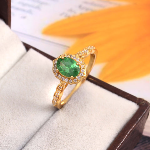 925 Sterling Silver Gold Plated Green Topaz & Zircon Ring jewelldiro