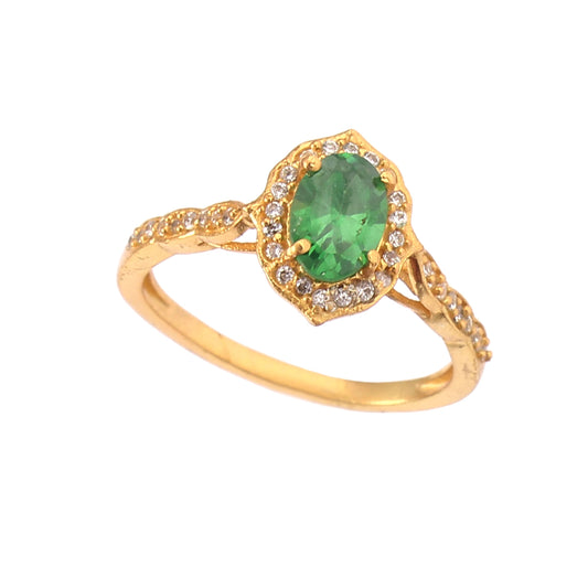 925 Sterling Silver Gold Plated Green Topaz & Zircon Ring jewelldiro