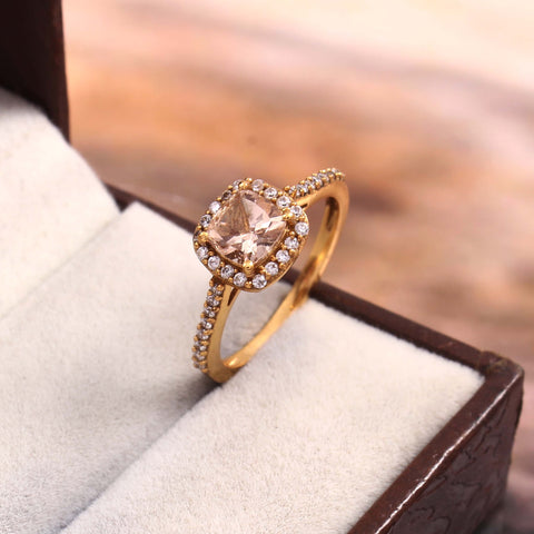 925 Sterling Silver Gold Plated Morganite & Zircon Ring jewelldiro