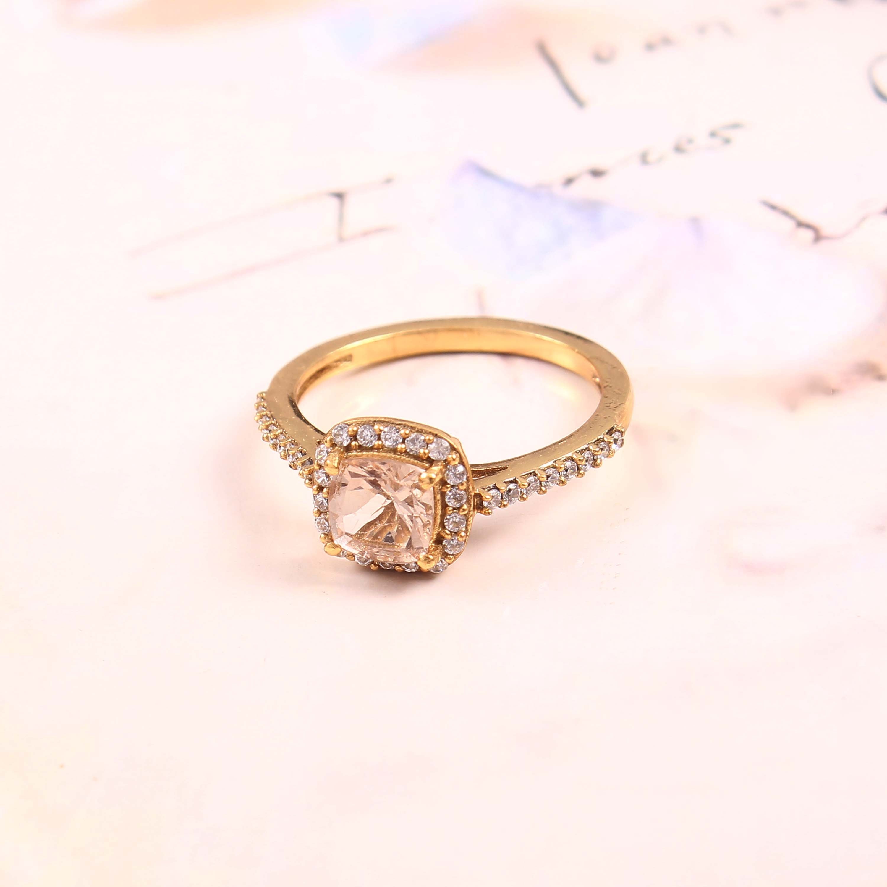 925 Sterling Silver Gold Plated Morganite & Zircon Ring jewelldiro