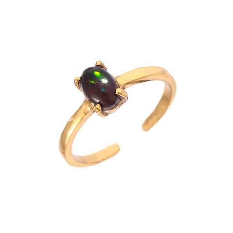 925 Sterling Silver Gold Plated Natural Black Opal Adjustable Ring jewelldiro