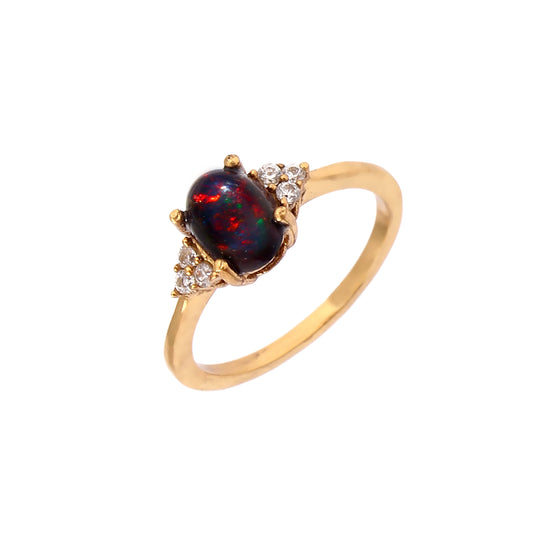 925 Sterling Silver Gold Plated Natural Black Opal & Zircon Ring jewelldiro