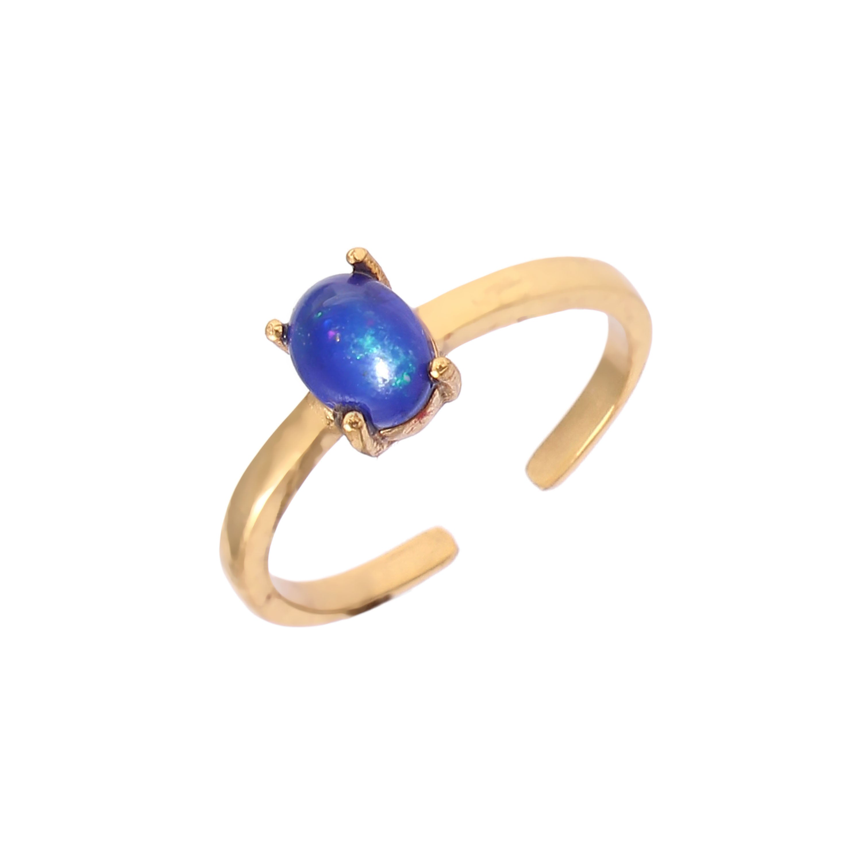 925 Sterling Silver Gold Plated Natural Opal Adjustable Ring jewelldiro