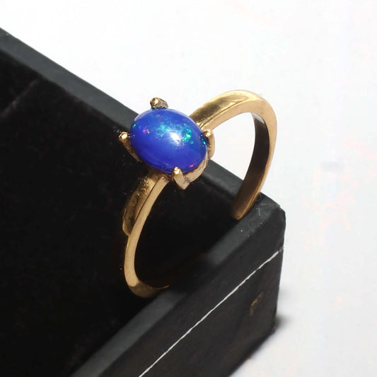 925 Sterling Silver Gold Plated Natural Opal Adjustable Ring jewelldiro