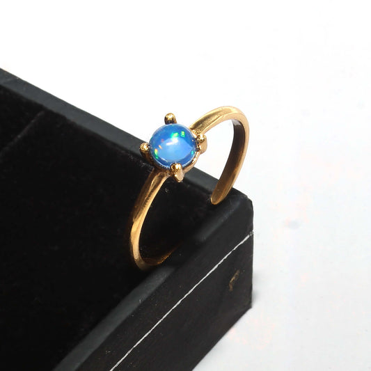 925 Sterling Silver Gold Plated Natural Opal Adjustable Ring jewelldiro