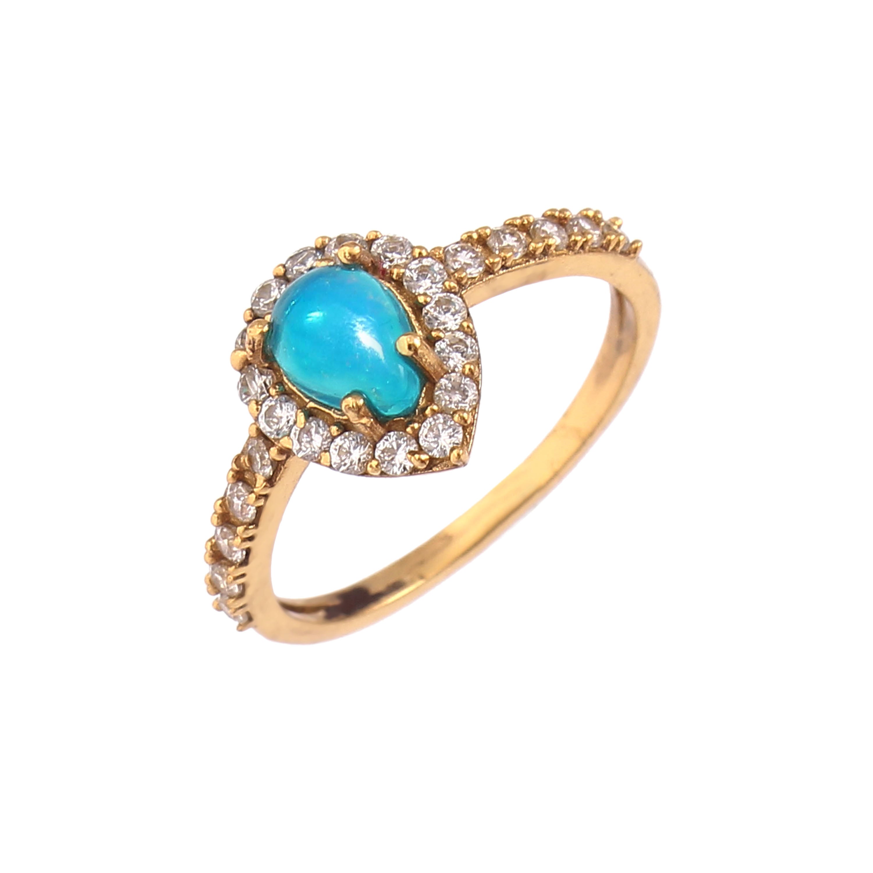 925 Sterling Silver Gold Plated Natural Opal & Zircon Ring jewelldiro