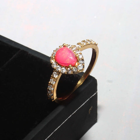 925 Sterling Silver Gold Plated Natural Opal & Zircon Ring jewelldiro