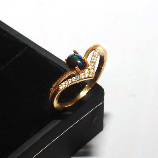 925 Sterling Silver Gold Plated Natural Opal & Zircon Ring jewelldiro