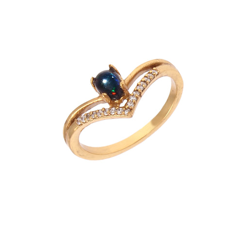 925 Sterling Silver Gold Plated Natural Opal & Zircon Ring jewelldiro