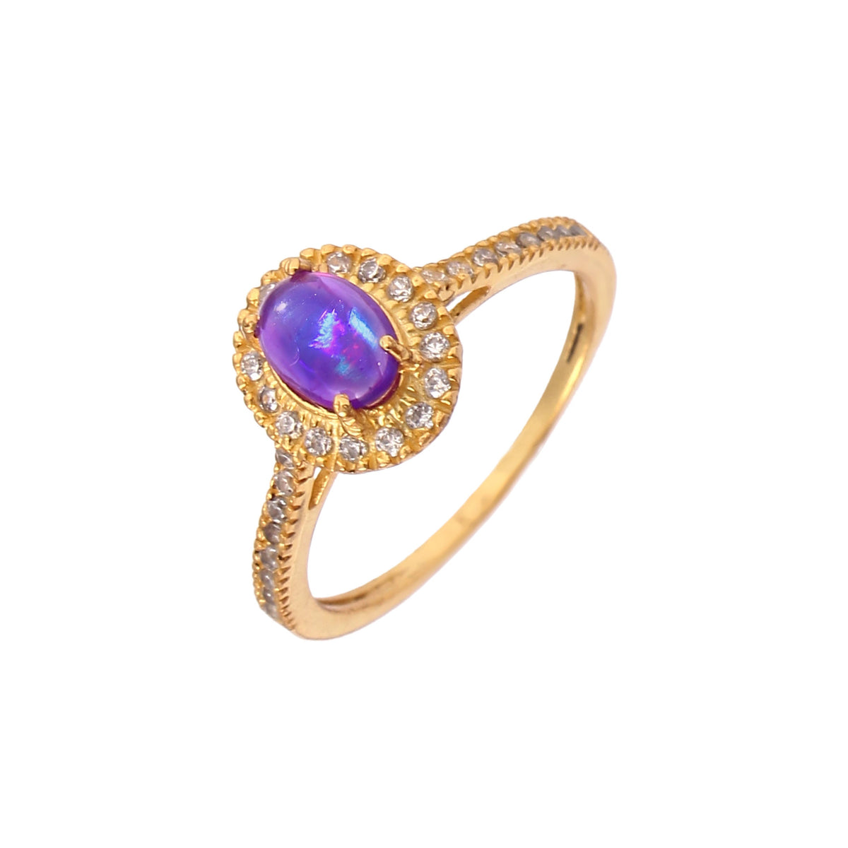 925 Sterling Silver Gold Plated Natural Opal & Zircon Ring jewelldiro