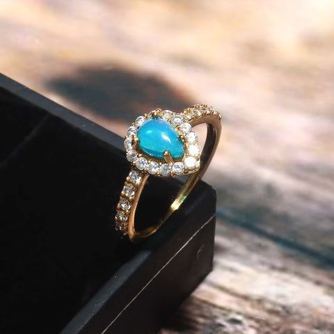 925 Sterling Silver Gold Plated Natural Opal & Zircon Ring jewelldiro