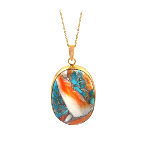 925 Sterling Silver Gold Plated Natural Oyster Turquoise Pendant jewelldiro