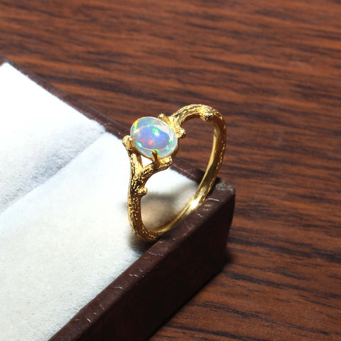 925 Sterling Silver Gold Plated Opal Ring jewelldiro