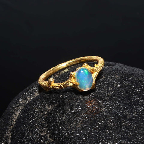 925 Sterling Silver Gold Plated Opal Ring jewelldiro