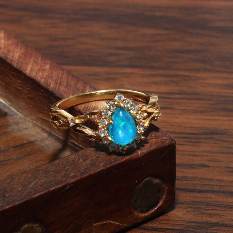 925 Sterling Silver Gold Plated Opal & Zircon Ring jewelldiro