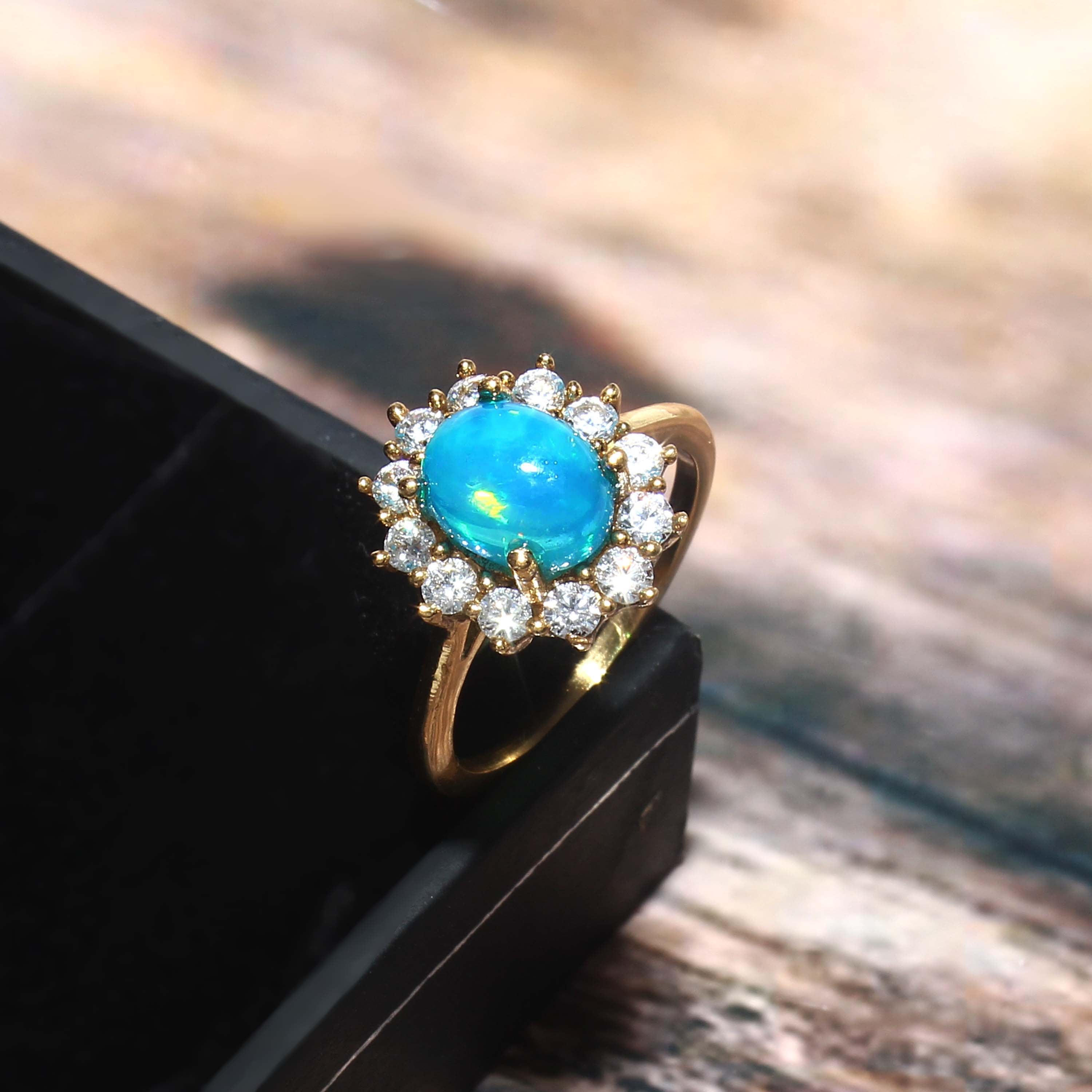 925 Sterling Silver Gold Plated Opal & Zircon Ring jewelldiro