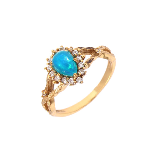 925 Sterling Silver Gold Plated Opal & Zircon Ring jewelldiro