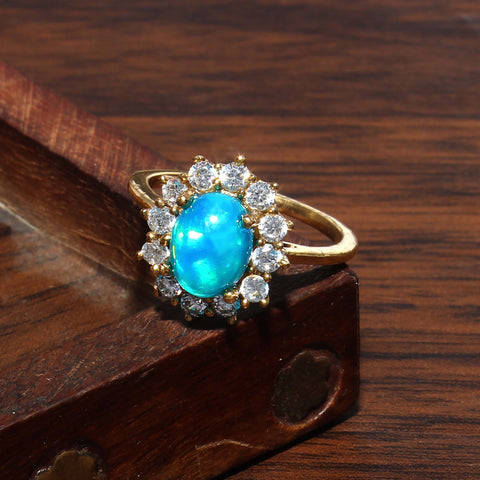 925 Sterling Silver Gold Plated Opal & Zircon Ring jewelldiro