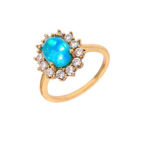 925 Sterling Silver Gold Plated Opal & Zircon Ring jewelldiro